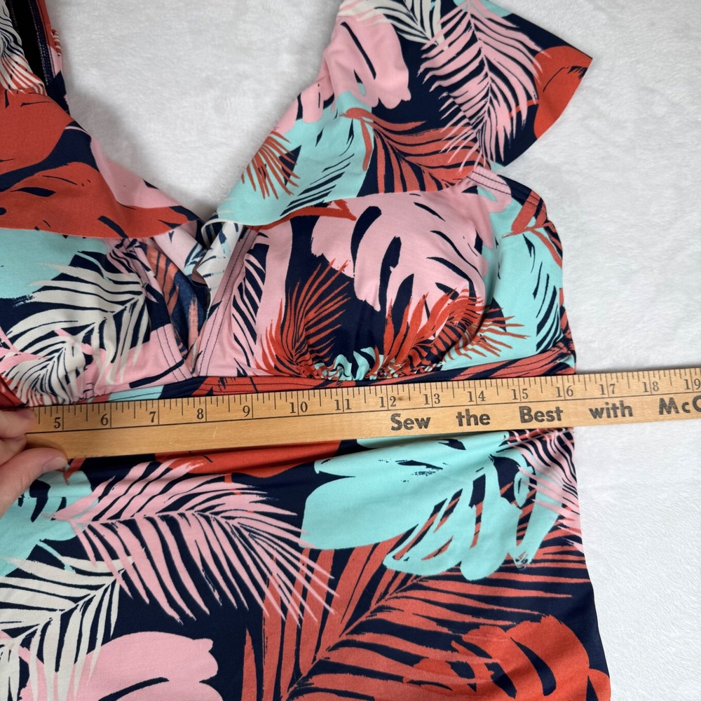 Fit 4 U Womens Swimsuit 16W Tropical Leaf Print One Piece Ruffle Off Shoulder - Picture 7 of 8